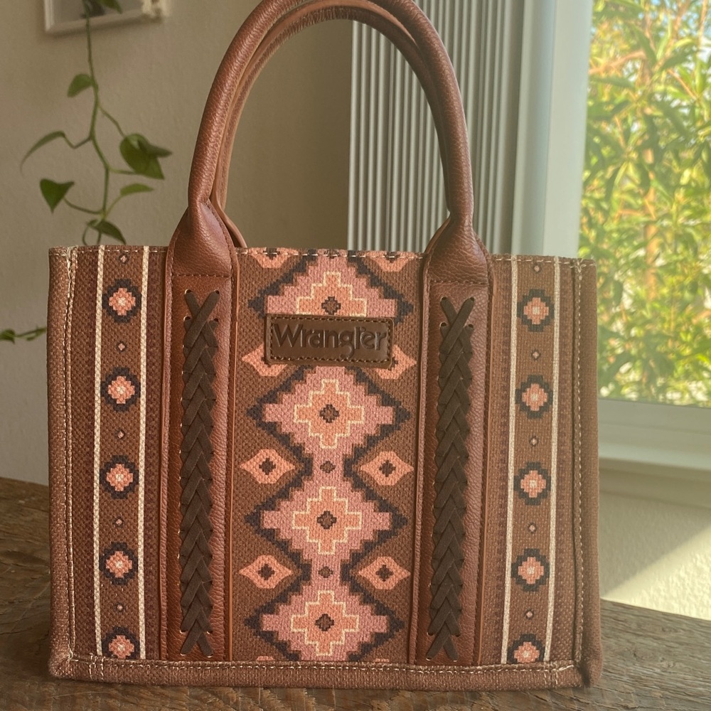 Wrangler Tan and Brown Geometric Tote